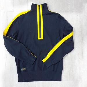 Vintage Lauren Ralph Lauren Womens Size LARGE 1/4 Zip Ski Sweater Black Yellow